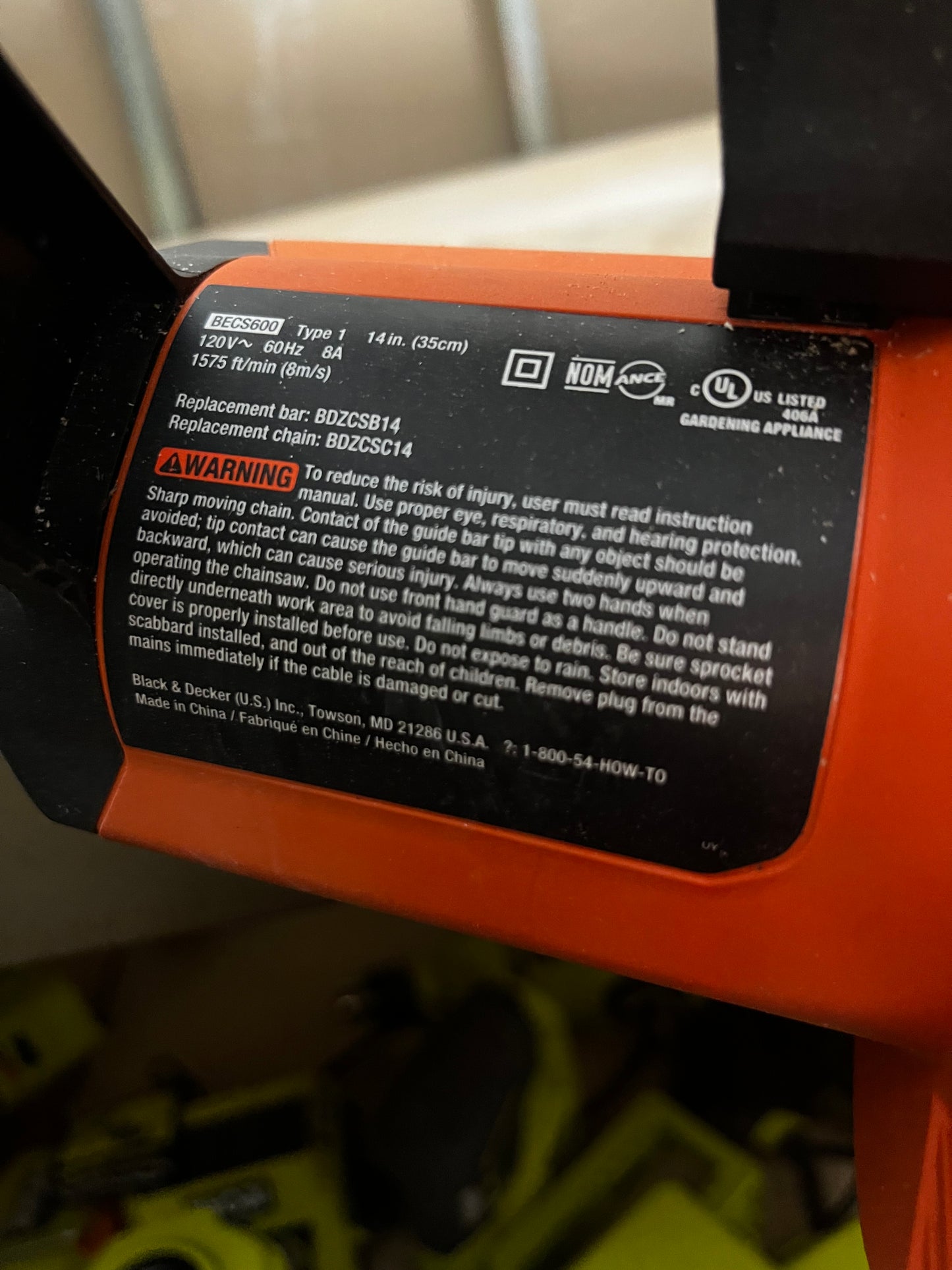 MotoSierra Electrica Black and Decker de 14 Pulgadas