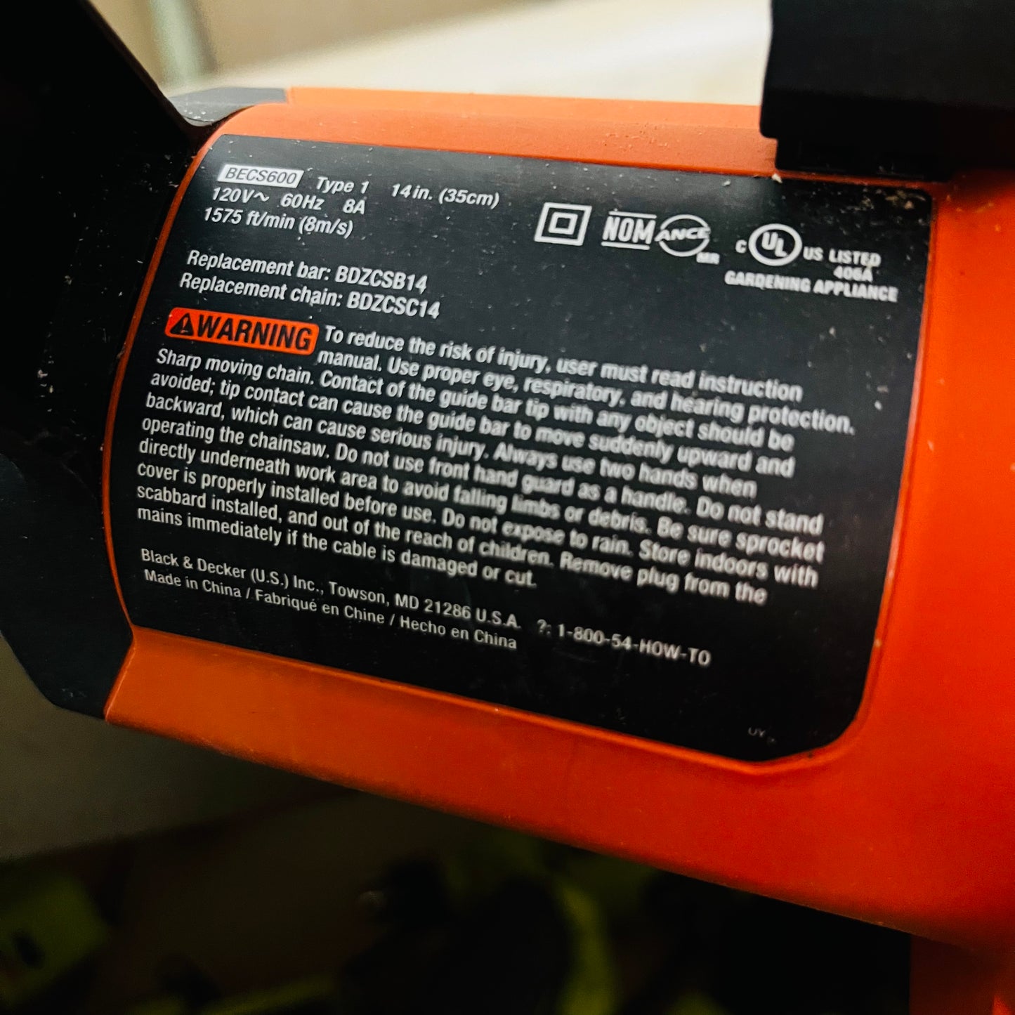 MotoSierra Electrica Black And Decker de 14 Pulgadas