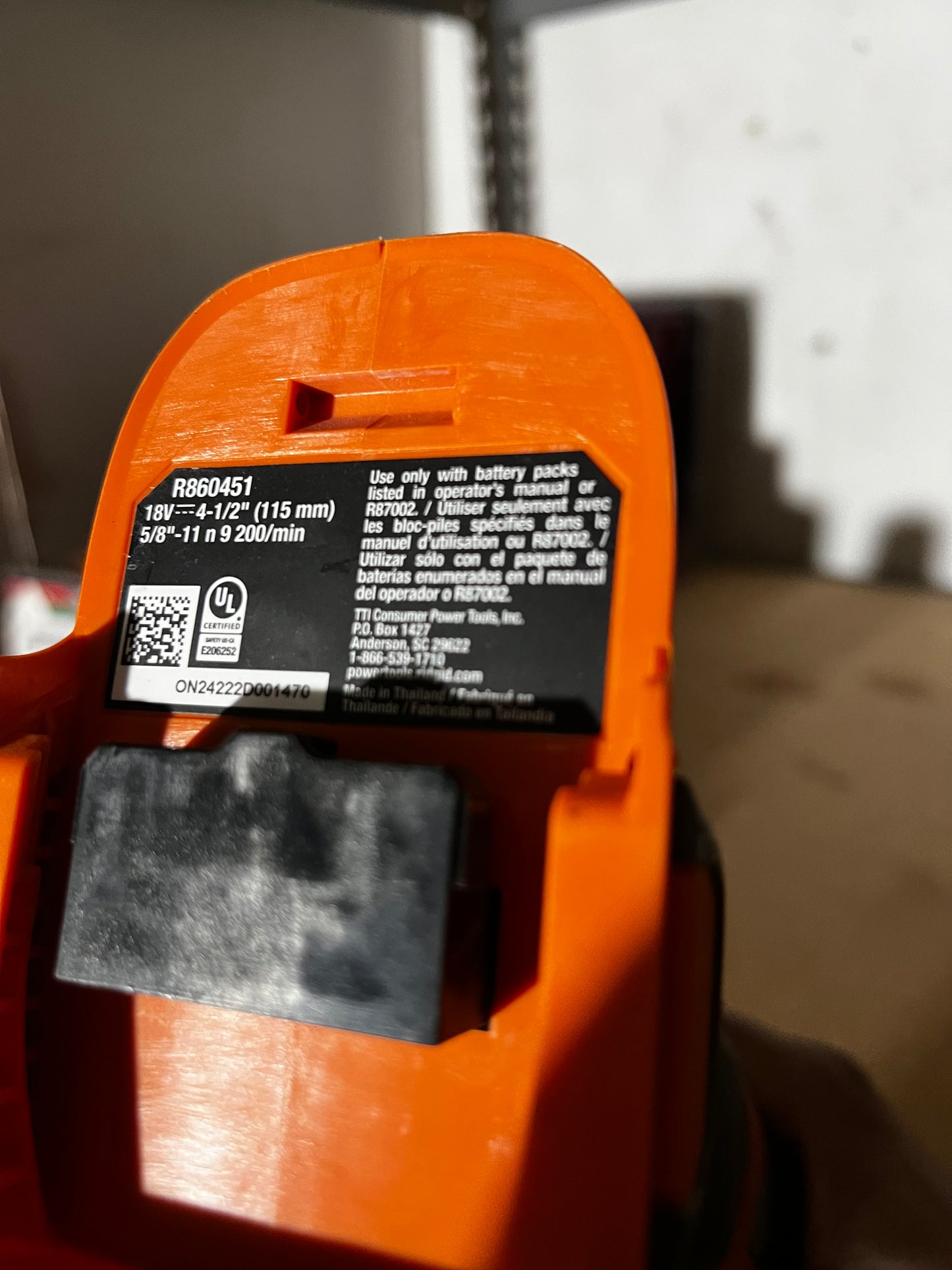 Esmeril de Bateria Ridgid